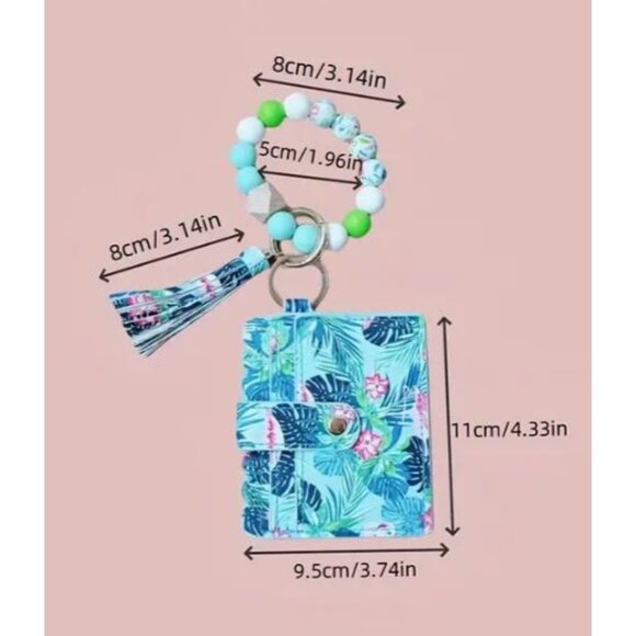 Floral & Beaded Keychain Wristlet Wallet‎ With Tassel NEW - Picture 3 of 3